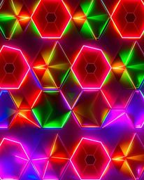 Explore a mesmerizing creation of light art featuring a seamless geometric pattern composed of hexagons and triangles, render