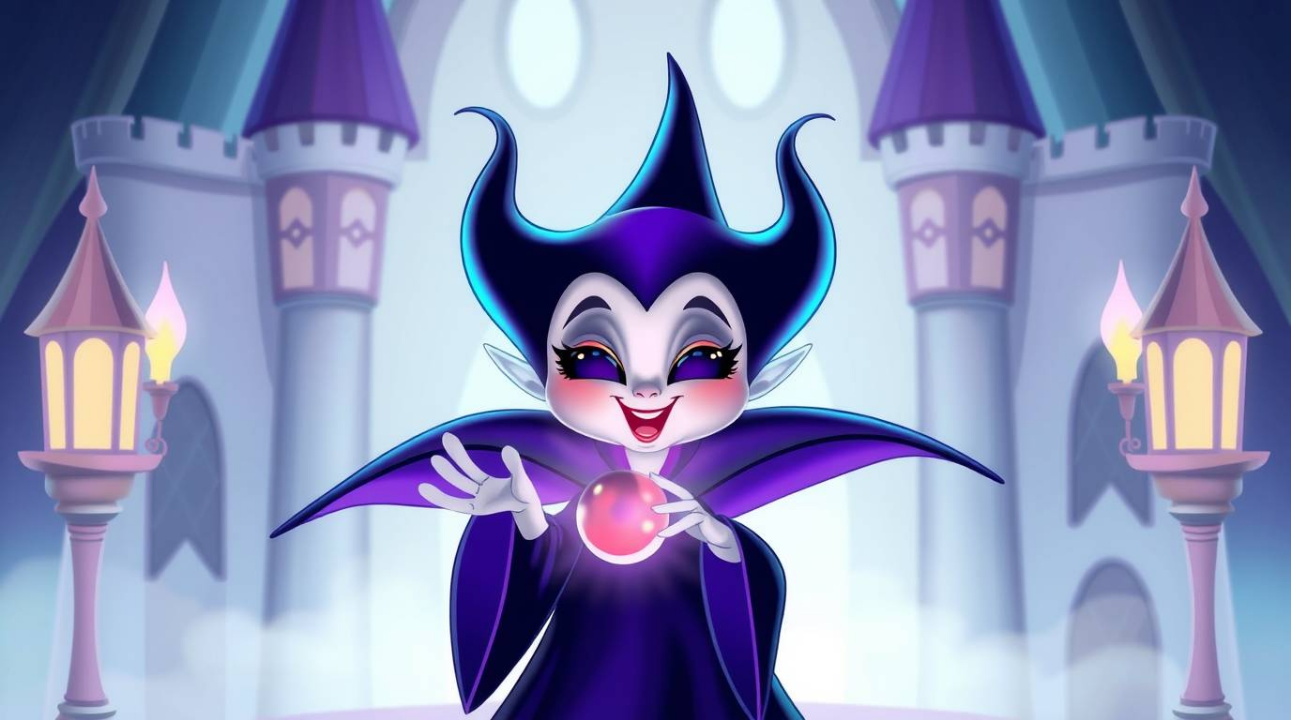 Discover an adorable, charming take on a classic Disney villain.  This image features a soft-featured villain casting a spell