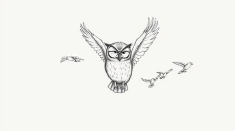 A captivating hand-drawn pencil sketch depicts a blind owl, reimagined in Pixar style, with closed, large, and expressive eye