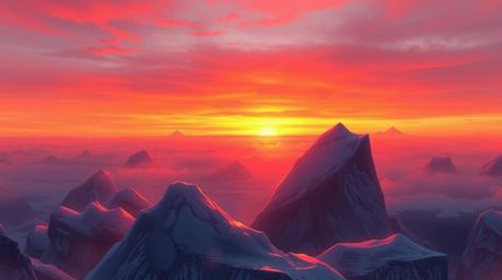 A captivating digital painting depicts a mystic sunset over icy polar glaciers.  The artwork features a dreamlike atmosphere 