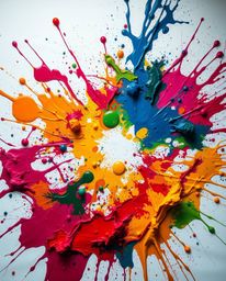 Experience the vibrant energy of abstract art with this high-detail depiction of a colorful paint explosion on a white canvas