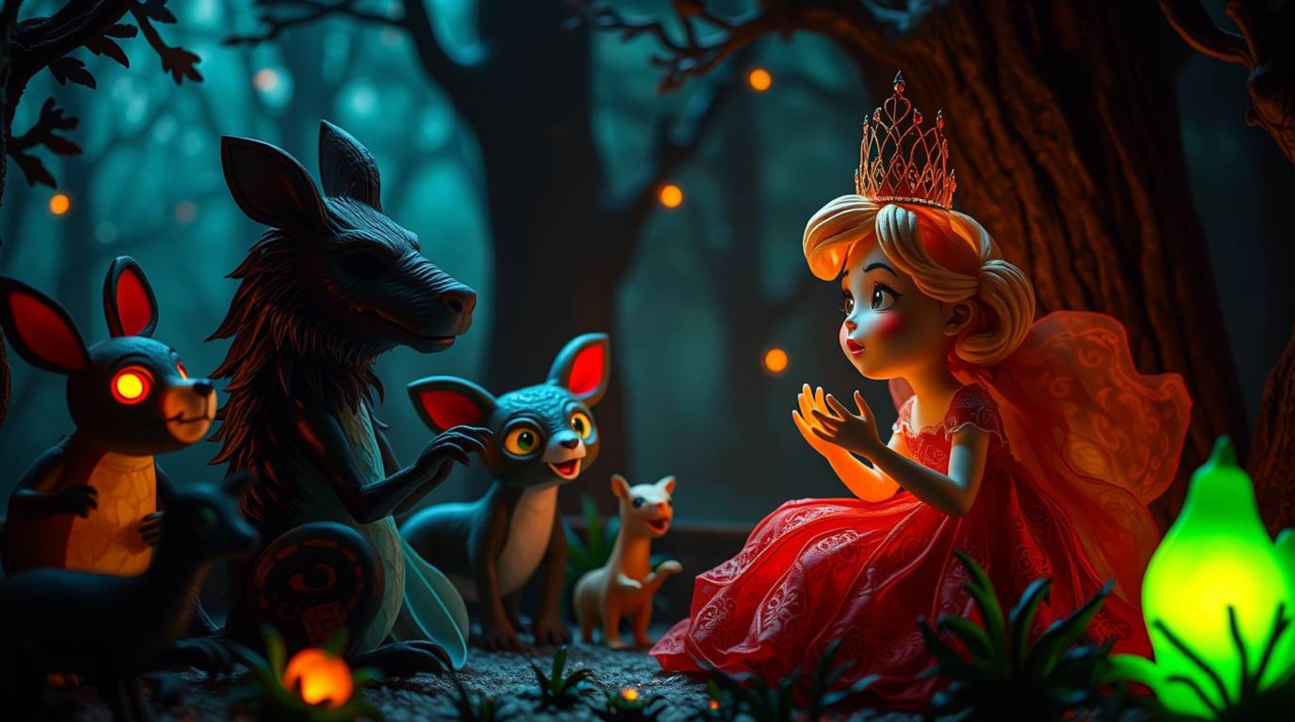 Immerse yourself in a vintage 2D animation featuring a princess singing harmoniously with forest animals, brought to life thr