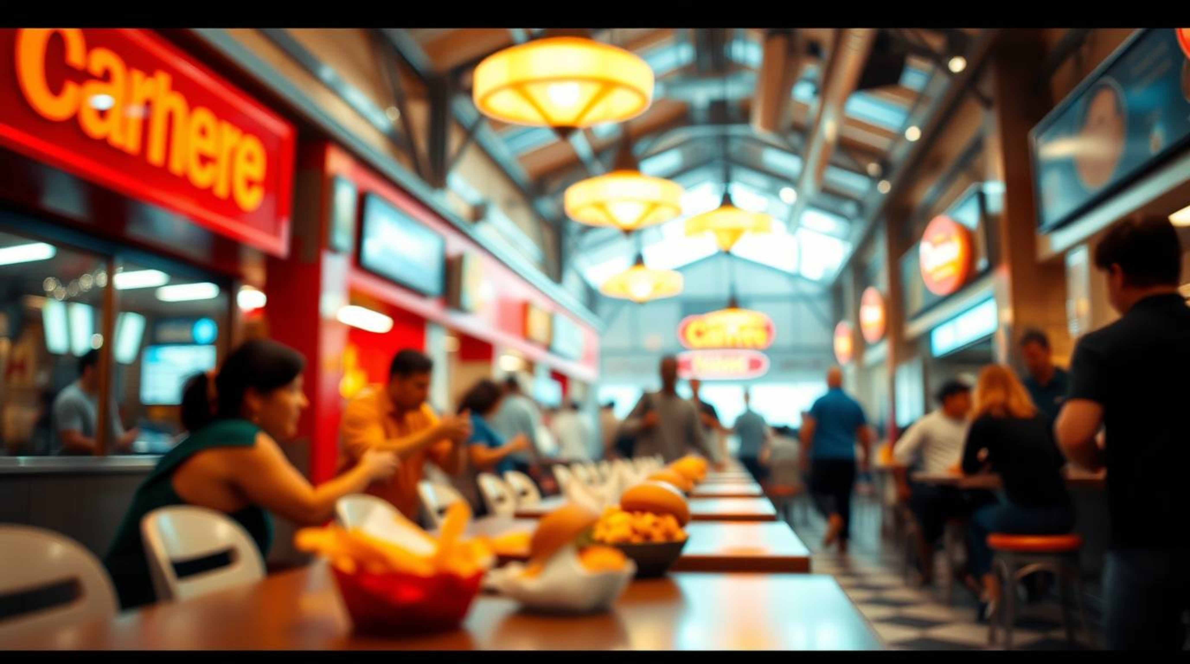 Capture the chaotic energy of a wild food fight in a cartoon cafeteria with stunning architectural photography. This image sh