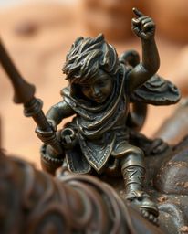 This cast bronze sculpture showcases an extreme macro close-up of a brave hero embarking on a Disney-style desert adventure.