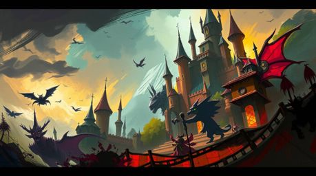 Explore a dynamic digital sketch of a fantastical kingdom teeming with quirky magical creatures. This artwork features comple