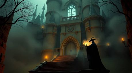 A captivating image depicts a classic Disney villain performing a powerful spell within the imposing walls of an ancient cast