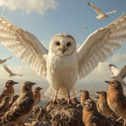 Experience the captivating world of a blind owl, portrayed in exquisite high fashion photography, who imparts the gift of fli