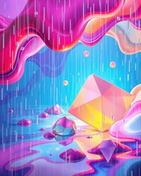 Explore a surreal digital painting depicting a wet rainy scene with an ethereal vibe. This abstract composition showcases col