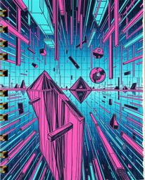This hand-drawn sketchnote presents a surreal and otherworldly appearance, featuring glitched geometric shapes floating withi