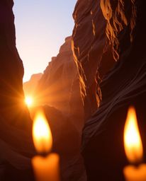 This is a high-resolution, commercial-quality stock photo of a sunset illuminating sandstone cliffs in a canyon. The scene is
