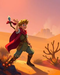 Embark on a vibrant desert adventure with a brave hero, Disney style! This pastel painting evokes a warm, gentle atmosphere w