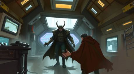 This dynamic digital sketch captures a villain's comedic breakdown within a high-tech lair, utilizing loose painterly strokes