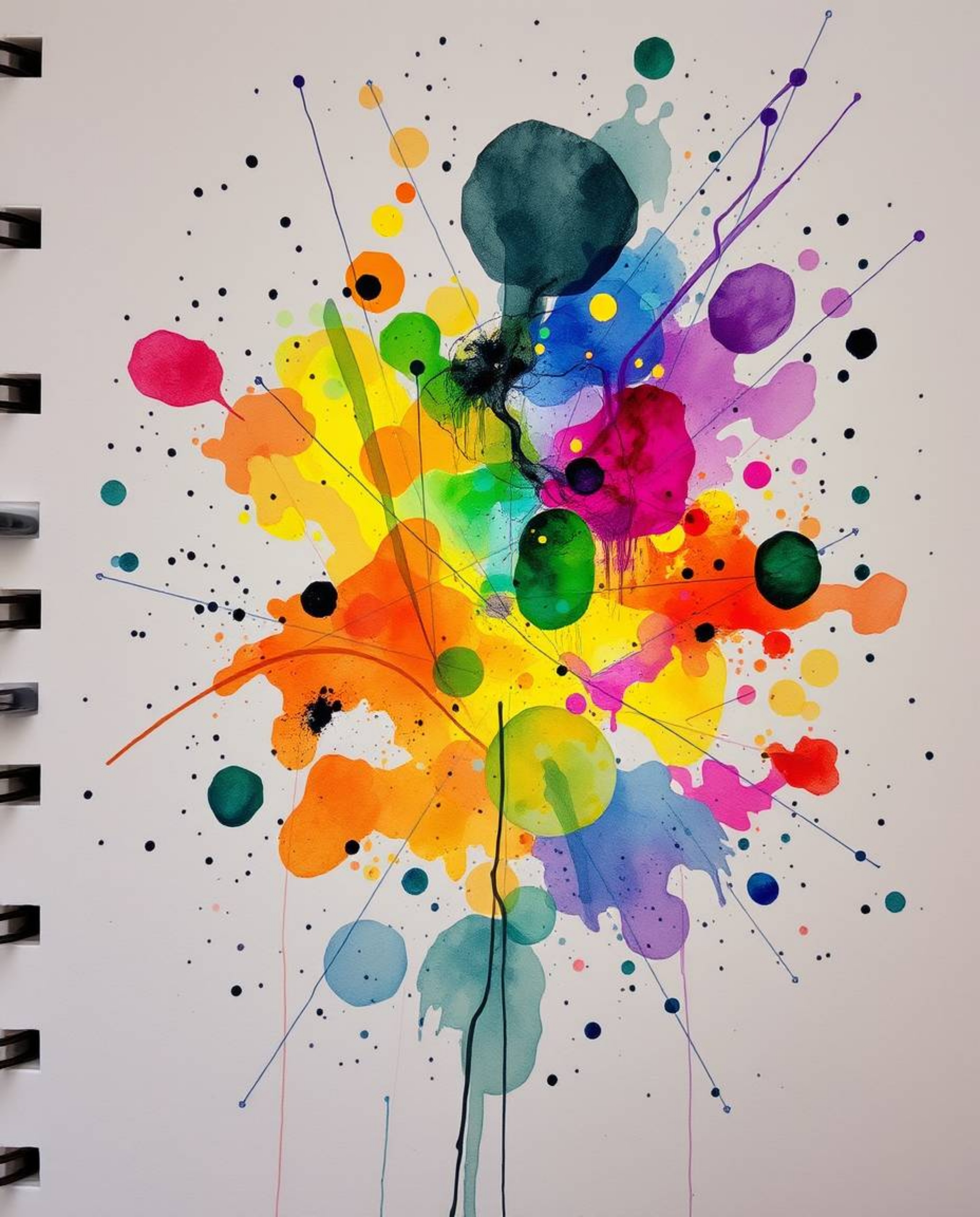 A captivating hand-drawn sketch showcases glowing bioluminescent colors blended with vibrant watercolor splashes.  The artwor