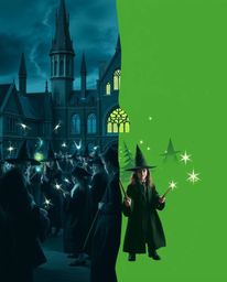 Experience the magic of a wizarding school depicted in a stunning split composition. Bold, divided sections draw the eye, cre