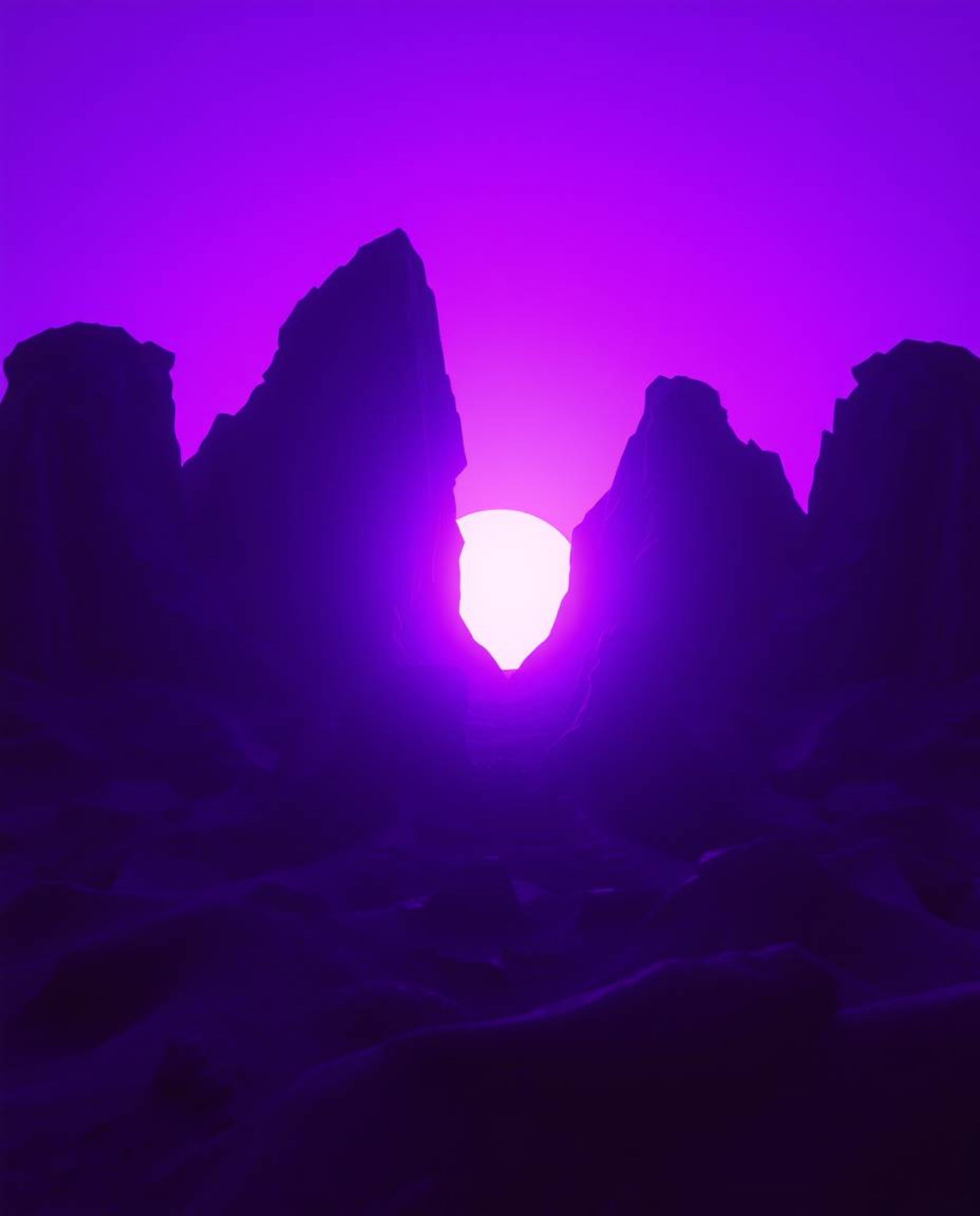 A captivating cinematic digital glitch landscape dramatically breaks apart, silhouetted against a deep ultraviolet light sour