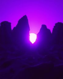 A captivating cinematic digital glitch landscape dramatically breaks apart, silhouetted against a deep ultraviolet light sour