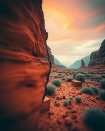 Explore the captivating contrast of warm terracotta and cool teal in a tight close-up shot, showcasing a digital glitch lands
