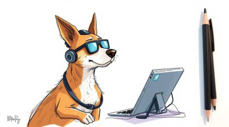 Explore a charming hand-drawn color sketchnote featuring a dog detective equipped with high-tech gadgets. Bathed in gentle so