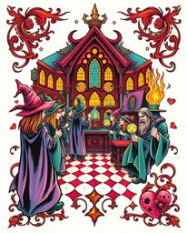 This vibrant art print showcases a symbolic, traditional tattoo design depicting a magical school teeming with young wizards.