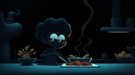Discover a captivating image of a graceful, elegant sponge character cooking in a mysterious underwater kitchen.  The scene i