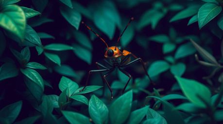 Witness a captivating scene of a bug-sized hero embarking on a graceful exploration of a vibrant backyard jungle. Rendered in