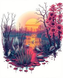 A traditional tattoo style print is reimagined with surreal infrared tones, creating an otherworldly appearance. The artwork 