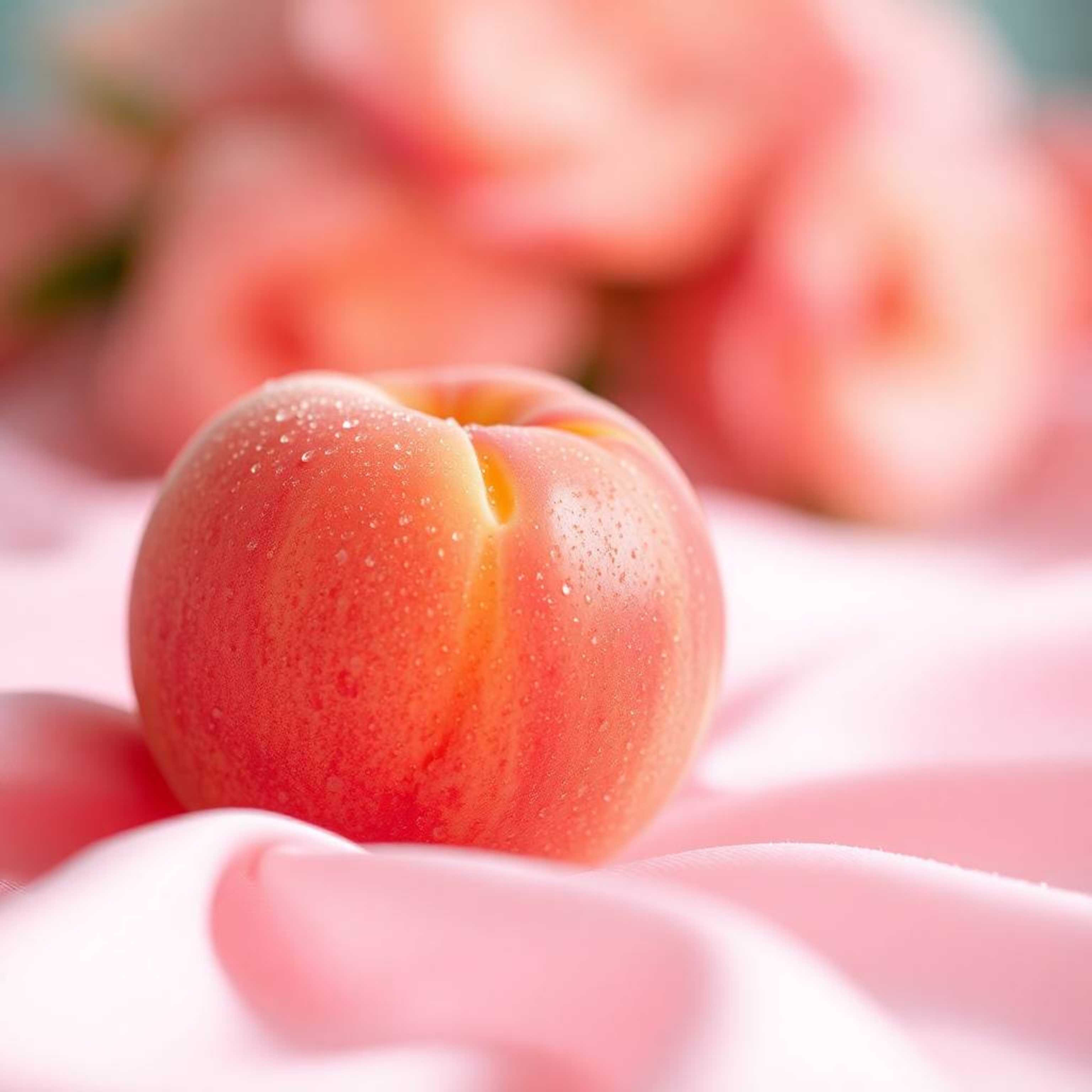 Experience the soothing sensation of ASMR with this high-resolution close-up. A vibrant pink peach, adorned with glistening c