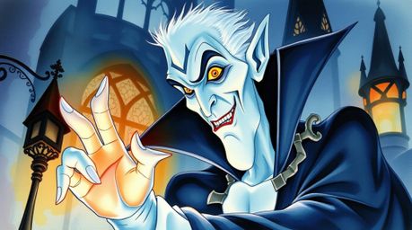 A captivating watercolor painting depicts a classic Disney villain with sharp features and pale skin, casting a spell within
