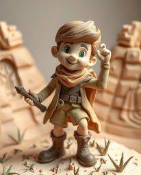 A captivating papier-mâché sculpture depicts a brave Disney hero embarking on a desert adventure. The use of soft pastel colo