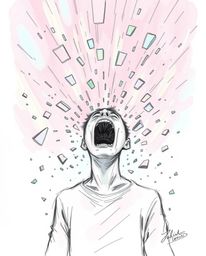 A visually striking image depicting a person screaming as their reality crumbles into pixels. The scene is rendered in a hand