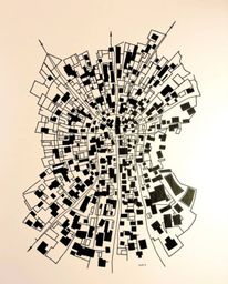 Explore abstract cityscapes with this collection of maps featuring geometric shapes and hand-drawn sketches.  These top-down 