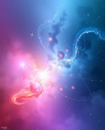 Witness a breathtaking cosmic event! This artwork depicts colliding galaxies in a vibrant explosion of light and color, seaml