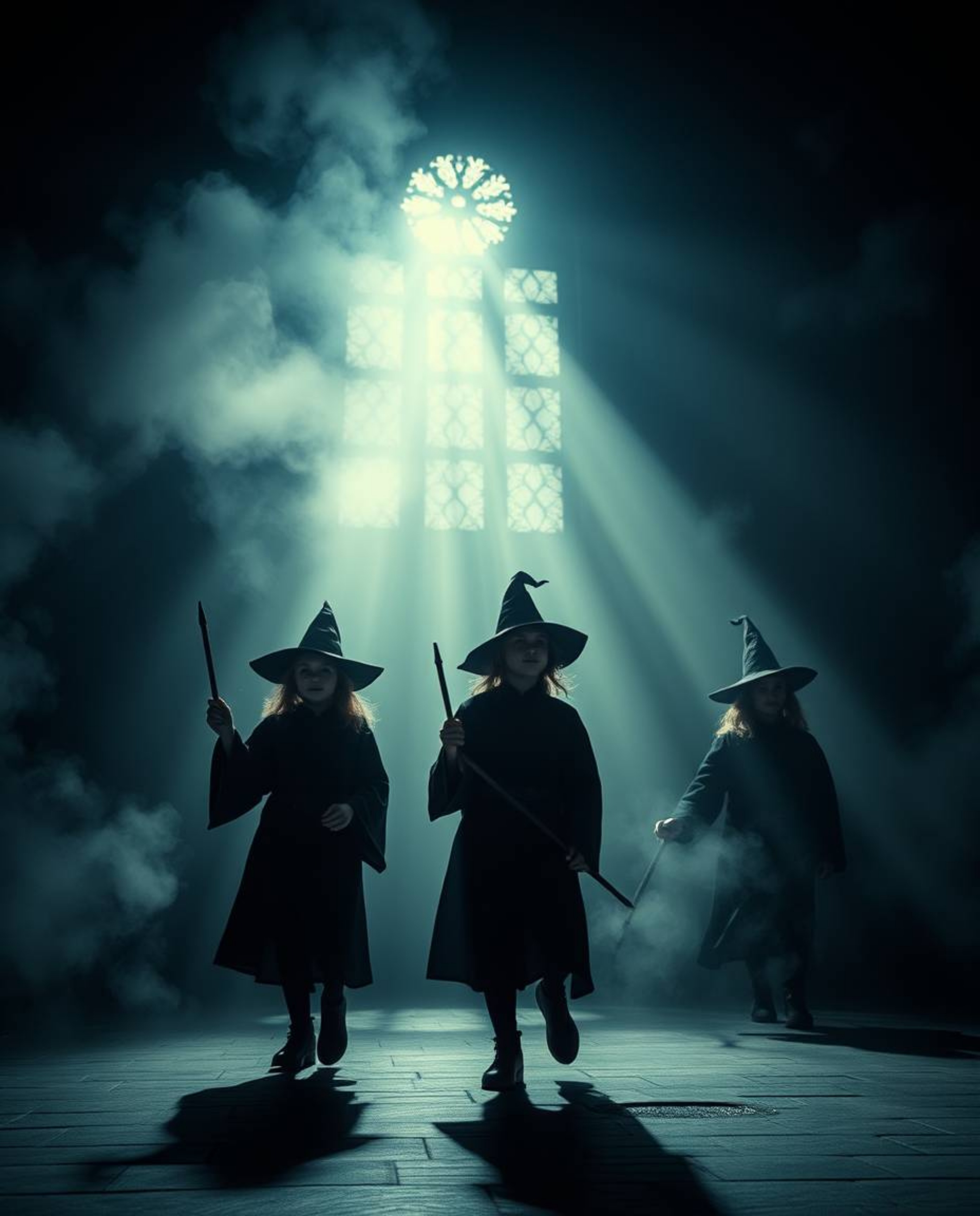 Explore a magical school brimming with young wizards, bathed in moody volumetric lighting. Witness strong stylistic choices, 