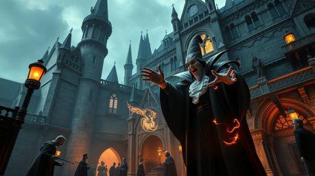 A captivating image depicting a classic Disney villain casting a powerful spell within the ancient walls of a majestic castle