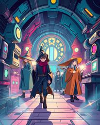 A captivating illustration depicts a futuristic magical school brimming with young wizards. The artwork showcases a vibrant