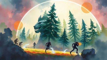 Immerse yourself in an epic watercolor painting depicting a modern future scene. Witness a heroic chase through a looping for
