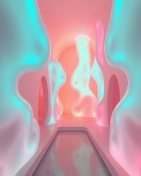 Explore stunning architectural photography featuring glowing bioluminescent abstract liquid forms in 3D.  Captured with paste