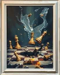 Explore the captivating blend of classic oil painting techniques and creative light art in this stunning piece. Witness a che