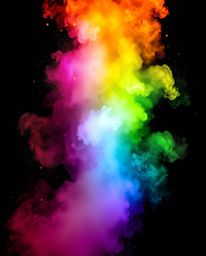 Bright vibrant colors and volumetric lighting illuminate dynamic colorful splashes on a black background, capturing freeze-fr