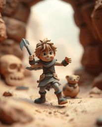 Explore a stunning piece of sculptural clay art featuring a brave hero embarking on a Disney-style desert adventure. This art