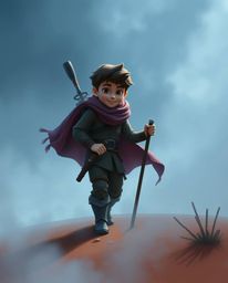 This stunning digital painting captures a Disney-style hero on a thrilling desert adventure, enveloped in a mysterious thick