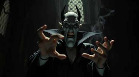 Experience the tension of an old gothic castle as a classic Disney villain with sharp features and pale skin casts a powerful