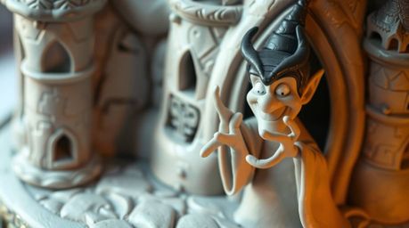 Discover a captivating piece of sculptural clay art depicting a classic Disney villain casting a spell within a mystic castle