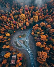 Immerse yourself in a warm and cozy overhead digital glitch landscape, featuring earthy autumn colors. This unique piece of a