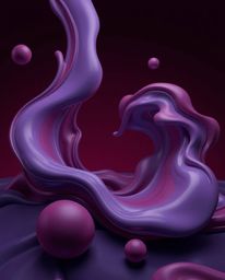 Explore dreamlike surreal imagery featuring abstract 3D liquid forms in rich burgundy and deep blue hues. These sophisticated