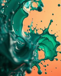 A close-up shot showcasing rich, deep teal abstract 3D splash shapes floating within a luxurious and vibrant surreal digital 