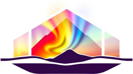 A captivating logo design showcasing a vibrant aurora borealis over a sunset.  Geometric shapes and clean lines create a bala