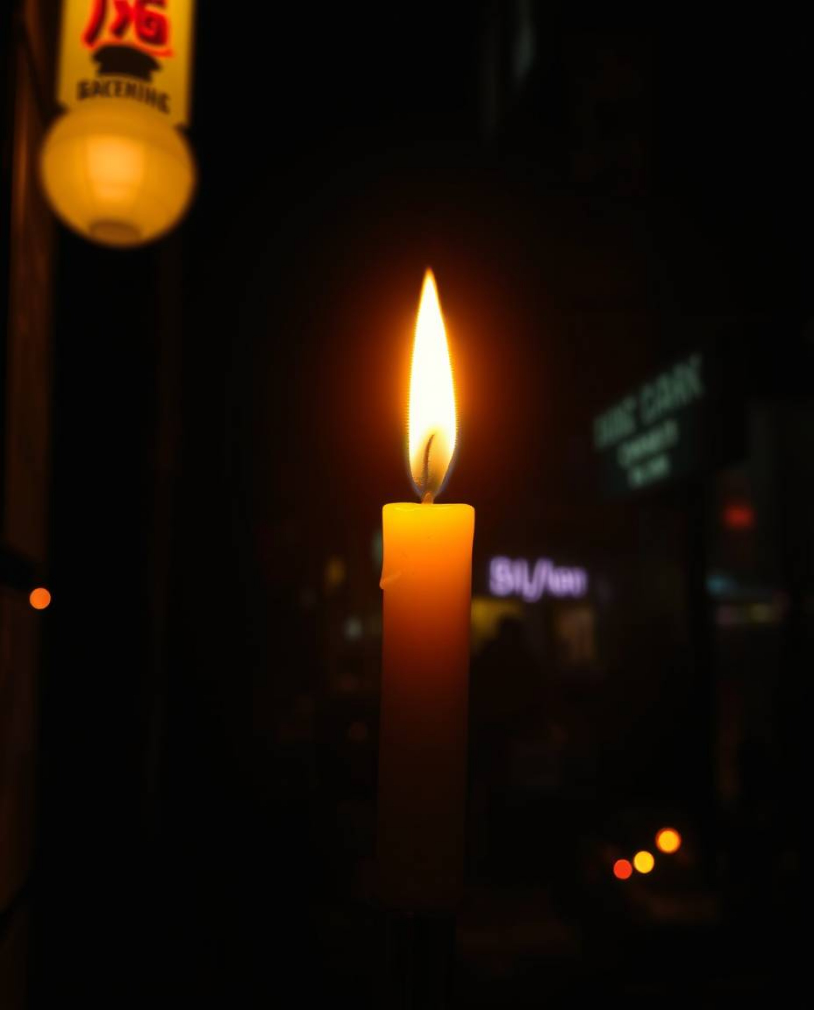 Immerse yourself in a moody cyberpunk aesthetic with warm candlelight contrasting against a pixelated glitch image of a neon-