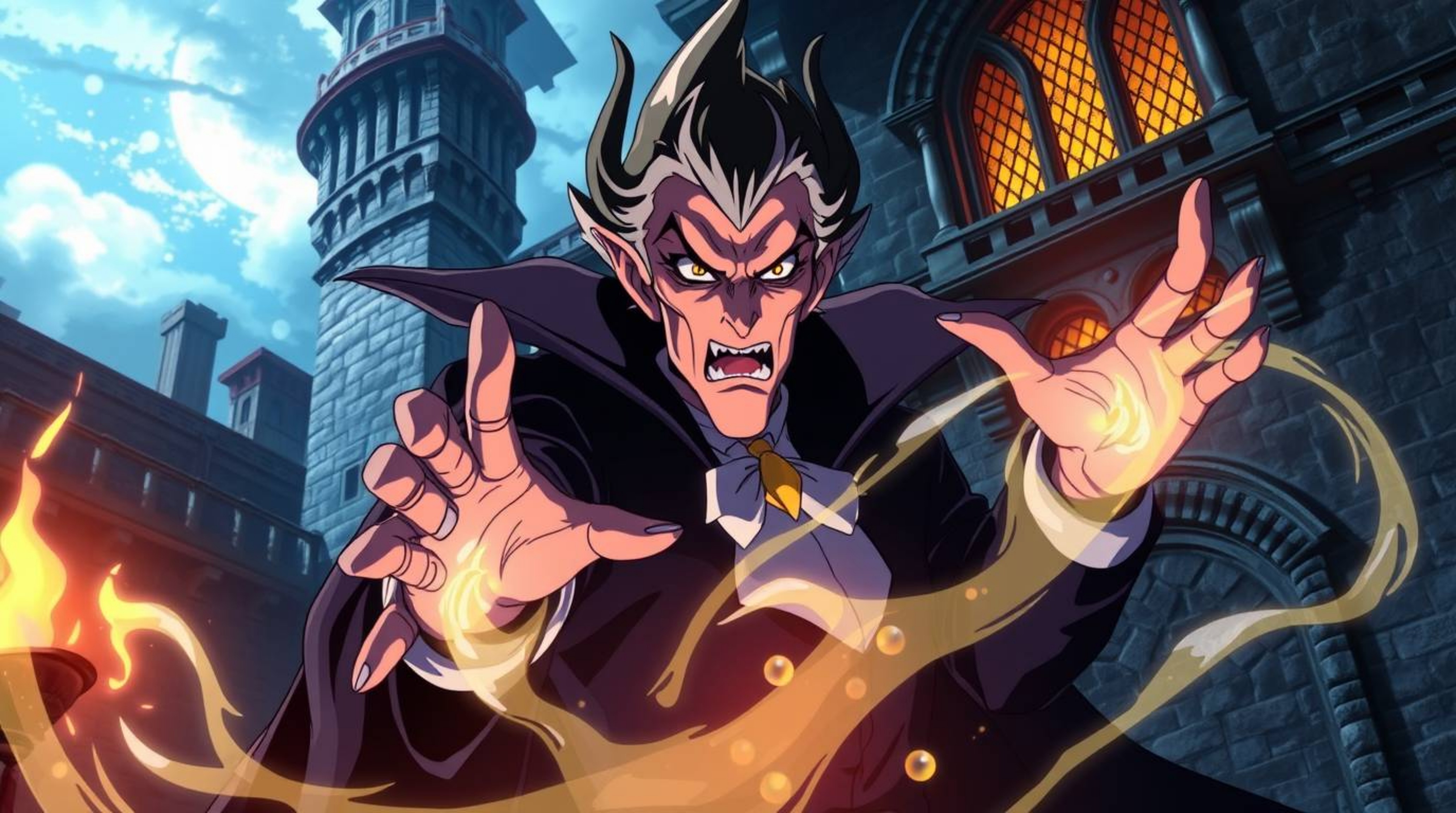 A captivating digital painting in the style of Isekai anime features a classic Disney villain with intense eyes and a dramati