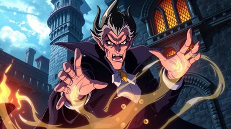 A captivating digital painting in the style of Isekai anime features a classic Disney villain with intense eyes and a dramati